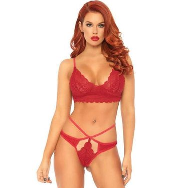 Set Lingerie Elegante in Pizzo Rosso Leg Avenue S/M M/L